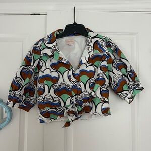 Ceibon Multi-Color Tie Front Blouse - Size Large